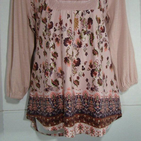 VINTAGE AMERICA Embroidered Pink & Plum Floral Peasant Top Women's Medium - Picture 7 of 14
